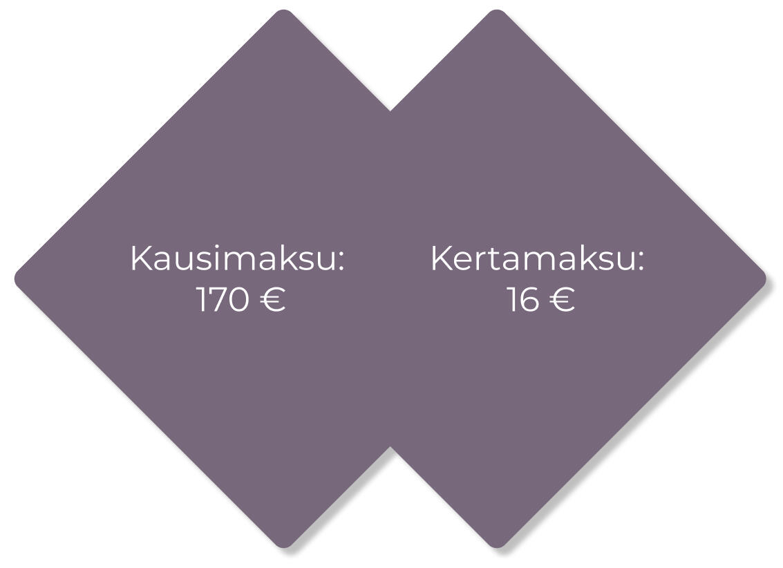 Hinnasto Kausimaksu 170 € ja kertamaksu 16 €